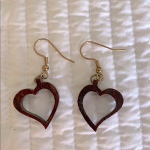 Wooden heart dangle earrings.